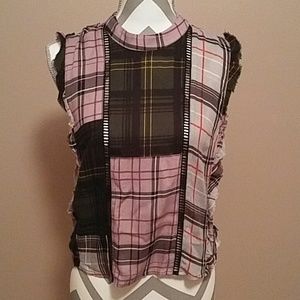 Guess Plaid Isabella Ruffle Detail Sleeveless Top
